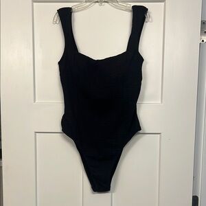 Cupshe Black One Piece Swimsuit Sleek textured High-Leg Design